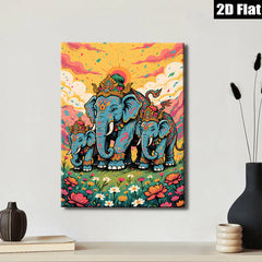 2D flat 1pc Majestic Blue Elephant Family Portrait Wall Art Canvas Prints for Living Room Bedroom Home Decor Farmhouse Style Gallery Wrapped Modern Art