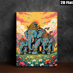 2D flat 1pc Majestic Blue Elephant Family Portrait Wall Art Canvas Prints for Living Room Bedroom Home Decor Farmhouse Style Gallery Wrapped Modern Art