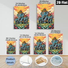 2D flat 1pc Majestic Blue Elephant Family Portrait Wall Art Canvas Prints for Living Room Bedroom Home Decor Farmhouse Style Gallery Wrapped Modern Art