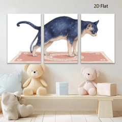 2D flat 1pc Majestic Blue Tabby Cat on Rug Farmhouse Wall Art Living Room Bedroom Decor Gallery Wrapped Canvas Prints for Home Decoration Modern Stylish Artwork