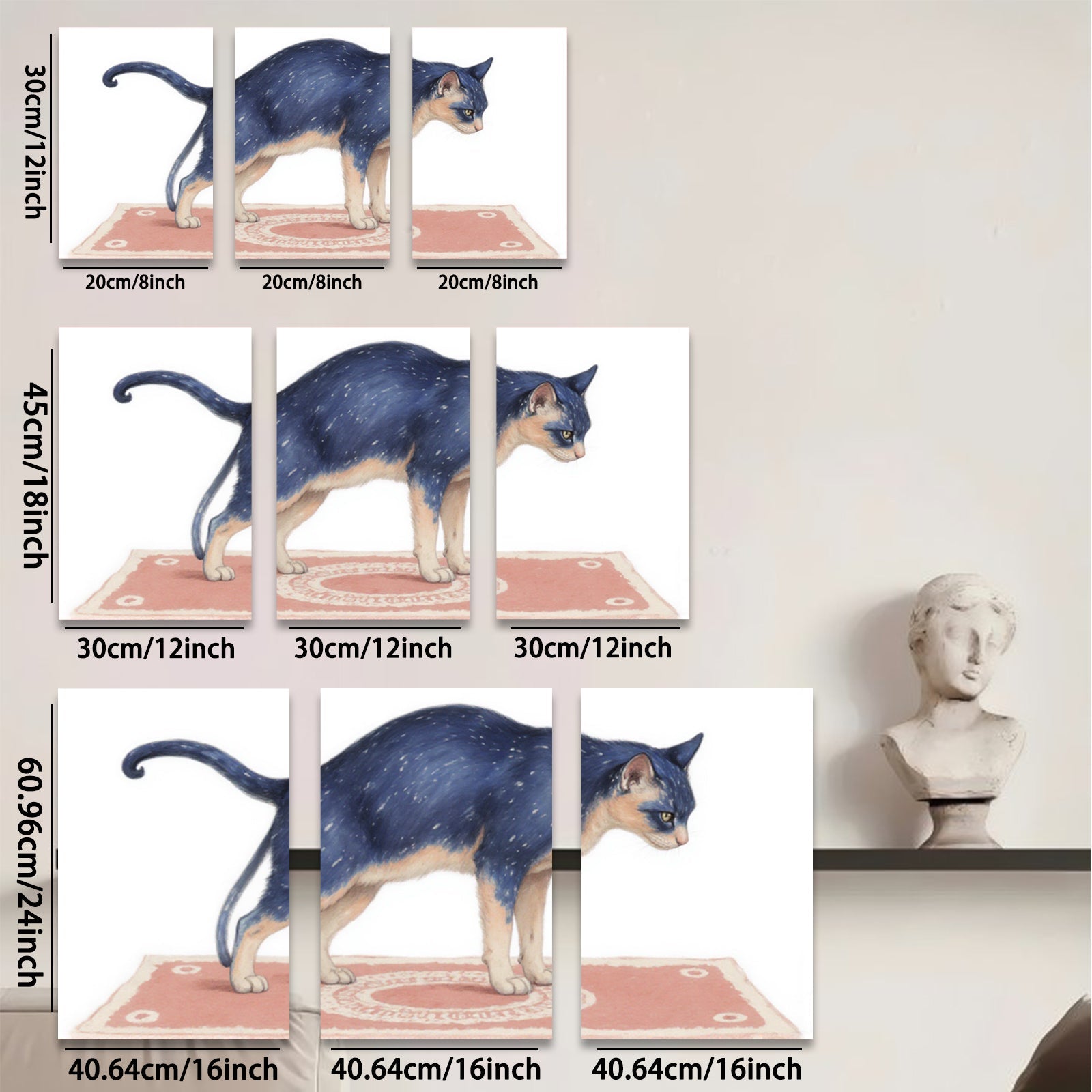 2D flat 1pc Majestic Blue Tabby Cat on Rug Farmhouse Wall Art Living Room Bedroom Decor Gallery Wrapped Canvas Prints for Home Decoration Modern Stylish Artwork
