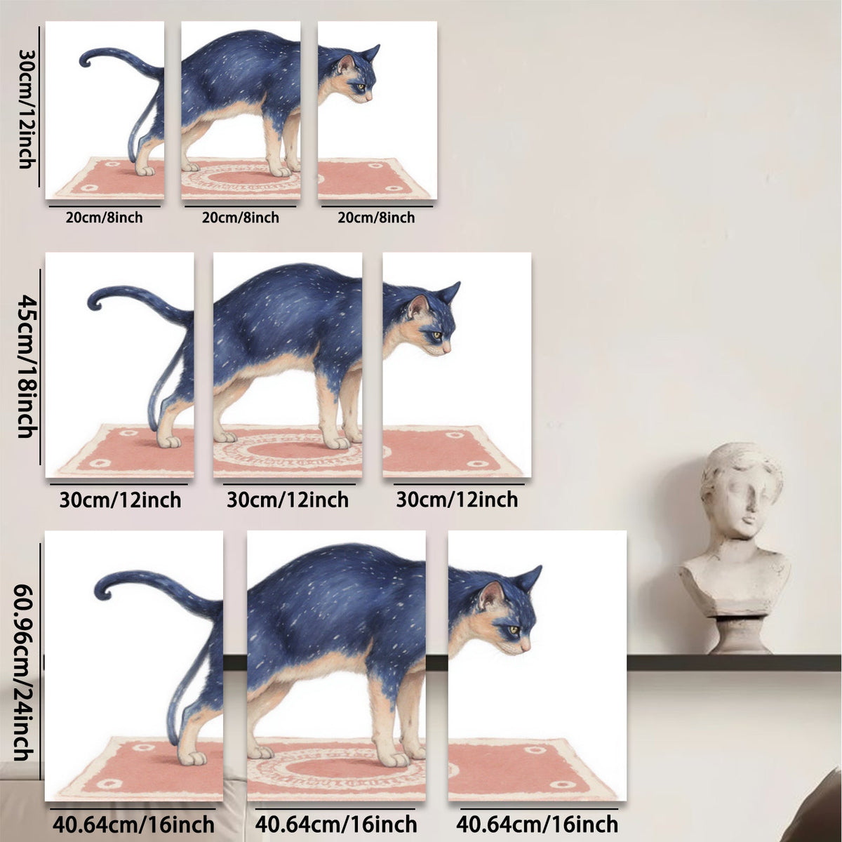 2D flat 1pc Majestic Blue Tabby Cat on Rug Farmhouse Wall Art Living Room Bedroom Decor Gallery Wrapped Canvas Prints for Home Decoration Modern Stylish Artwork
