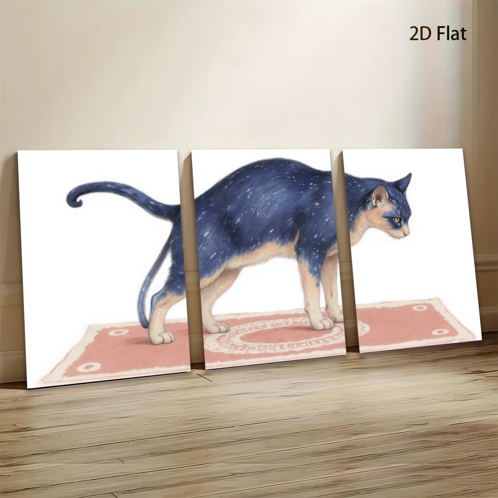 2D flat 1pc Majestic Blue Tabby Cat on Rug Farmhouse Wall Art Living Room Bedroom Decor Gallery Wrapped Canvas Prints for Home Decoration Modern Stylish Artwork