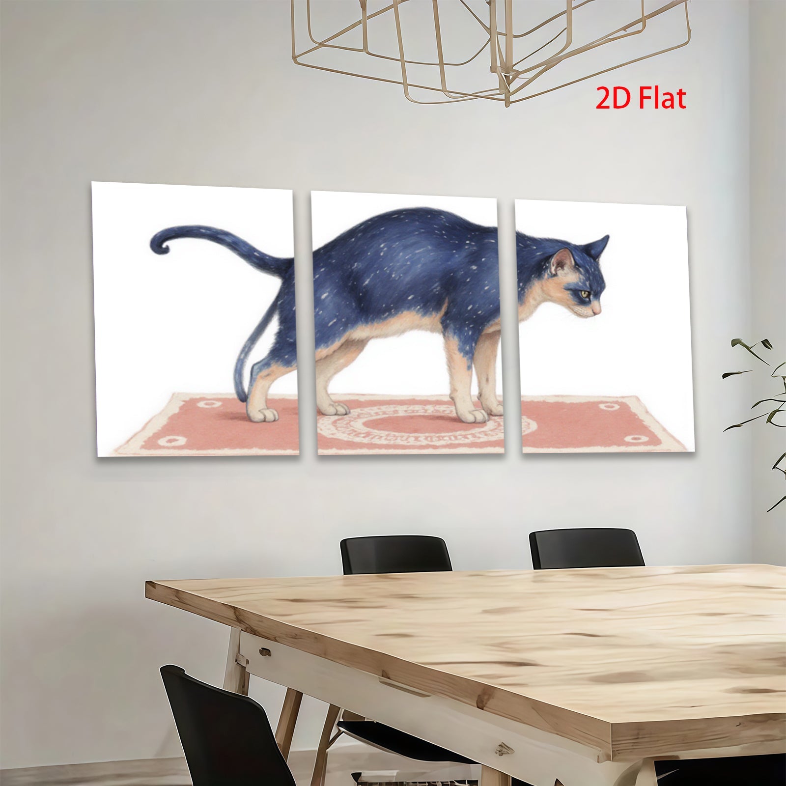 2D flat 1pc Majestic Blue Tabby Cat on Rug Farmhouse Wall Art Living Room Bedroom Decor Gallery Wrapped Canvas Prints for Home Decoration Modern Stylish Artwork