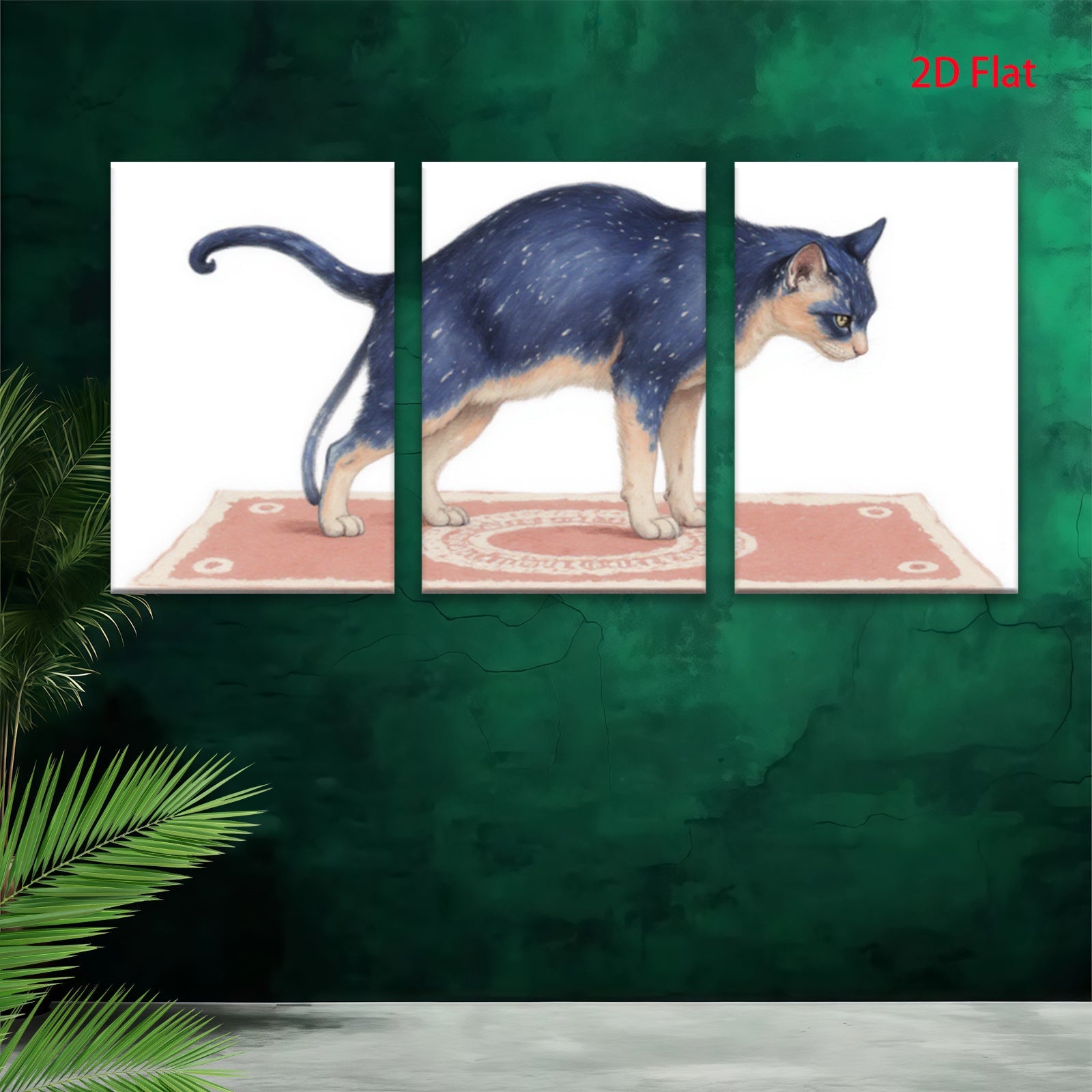 2D flat 1pc Majestic Blue Tabby Cat on Rug Farmhouse Wall Art Living Room Bedroom Decor Gallery Wrapped Canvas Prints for Home Decoration Modern Stylish Artwork