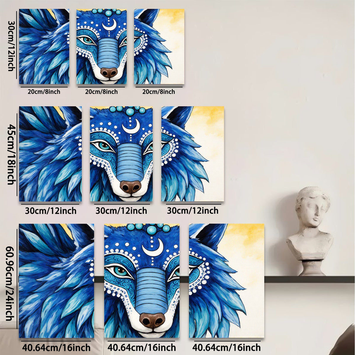 2D flat 1pc Majestic Blue Wolf Portrait Wall Art Canvas Prints Bohemian Decor Living Room Bedroom Modern Farmhouse Gallery Wrapped Teal Artwork