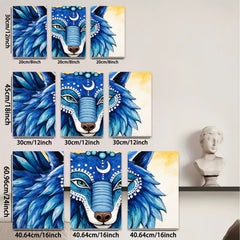 2D flat 1pc Majestic Blue Wolf Portrait Wall Art Canvas Prints Bohemian Decor Living Room Bedroom Modern Farmhouse Gallery Wrapped Teal Artwork