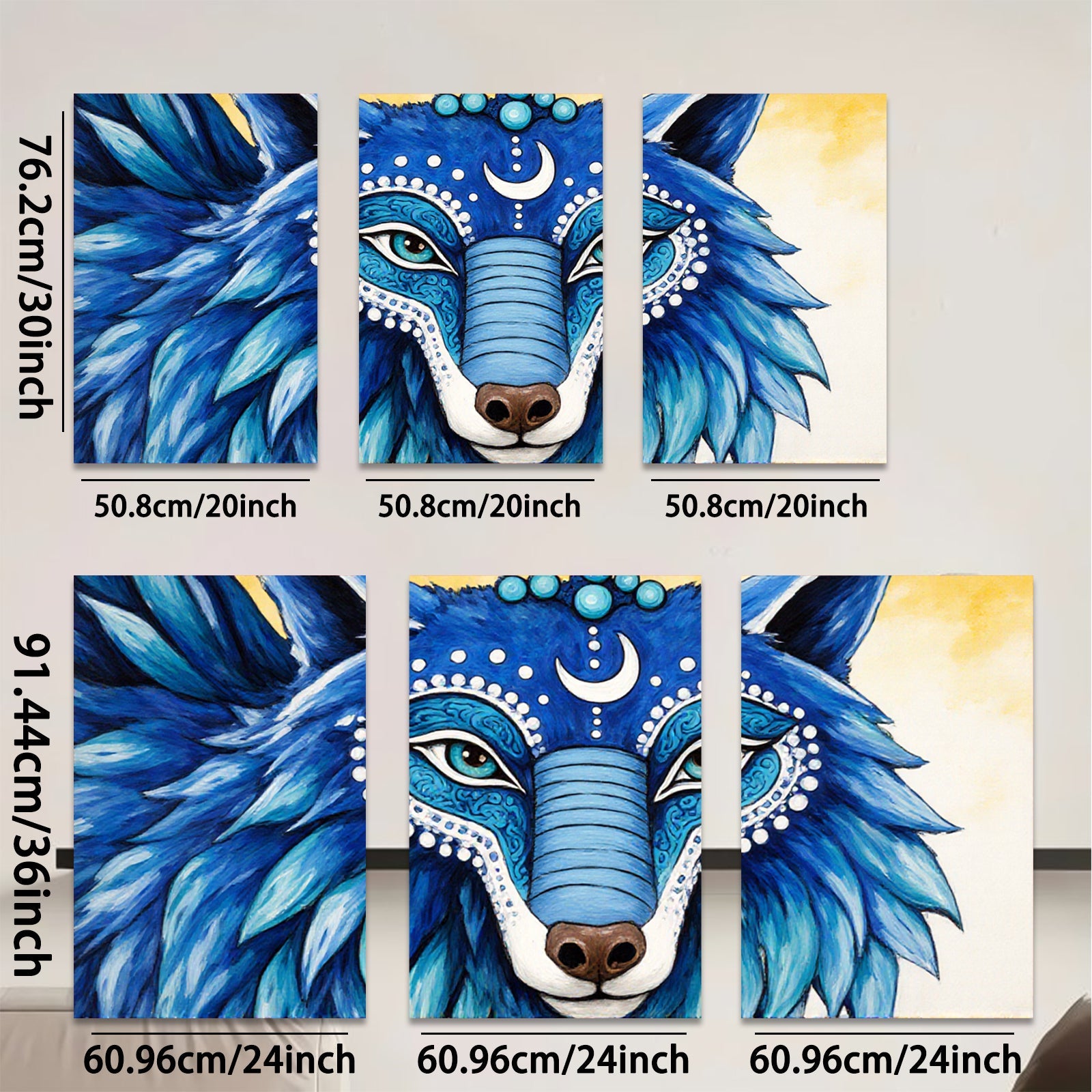 2D flat 1pc Majestic Blue Wolf Portrait Wall Art Canvas Prints Bohemian Decor Living Room Bedroom Modern Farmhouse Gallery Wrapped Teal Artwork