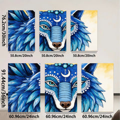 2D flat 1pc Majestic Blue Wolf Portrait Wall Art Canvas Prints Bohemian Decor Living Room Bedroom Modern Farmhouse Gallery Wrapped Teal Artwork
