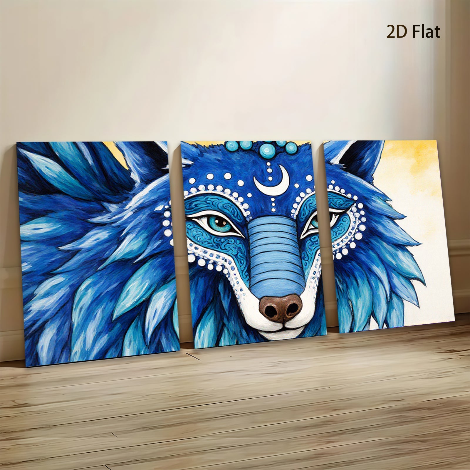 2D flat 1pc Majestic Blue Wolf Portrait Wall Art Canvas Prints Bohemian Decor Living Room Bedroom Modern Farmhouse Gallery Wrapped Teal Artwork