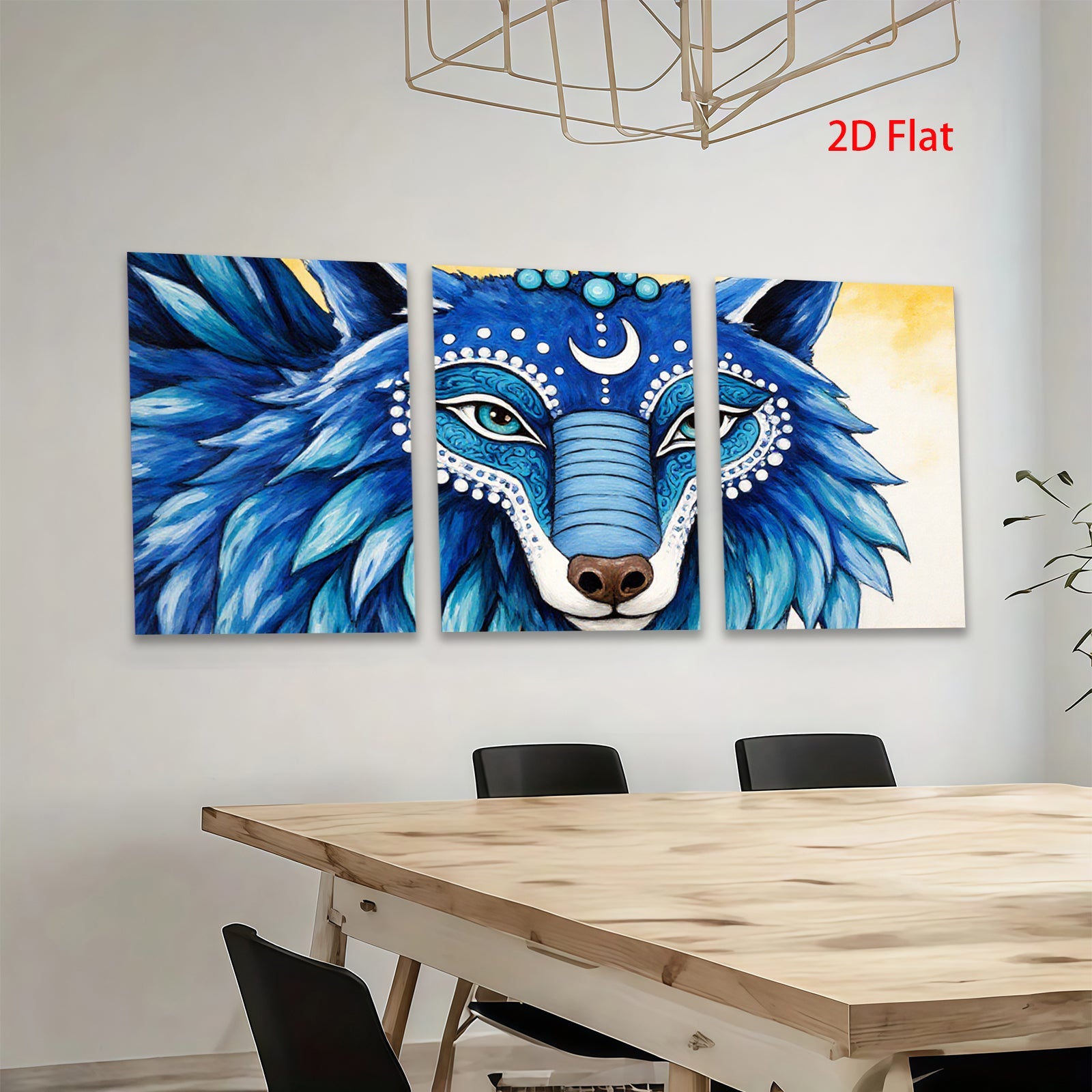 2D flat 1pc Majestic Blue Wolf Portrait Wall Art Canvas Prints Bohemian Decor Living Room Bedroom Modern Farmhouse Gallery Wrapped Teal Artwork