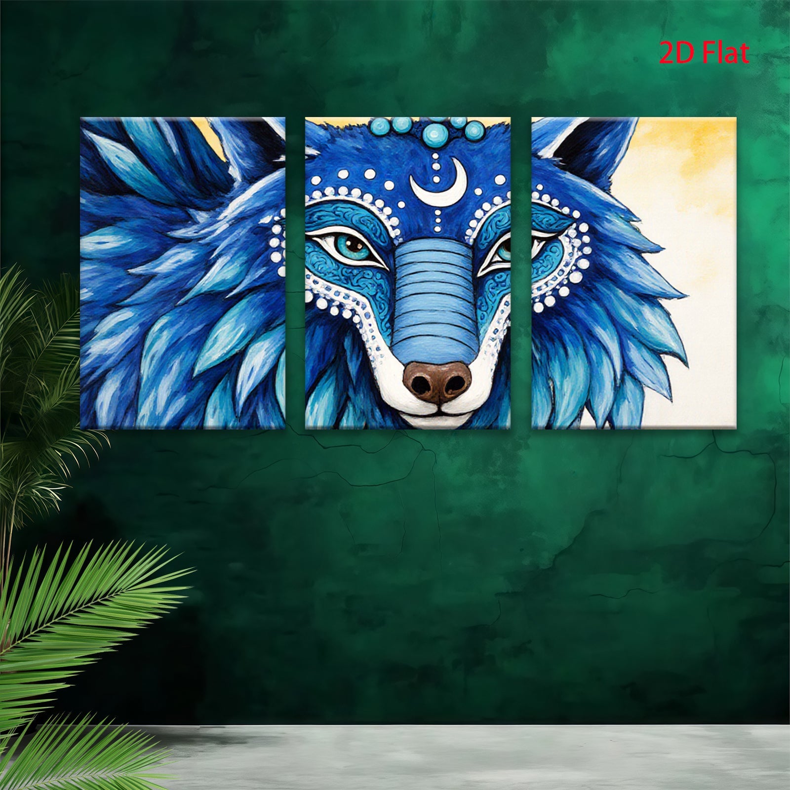 2D flat 1pc Majestic Blue Wolf Portrait Wall Art Canvas Prints Bohemian Decor Living Room Bedroom Modern Farmhouse Gallery Wrapped Teal Artwork