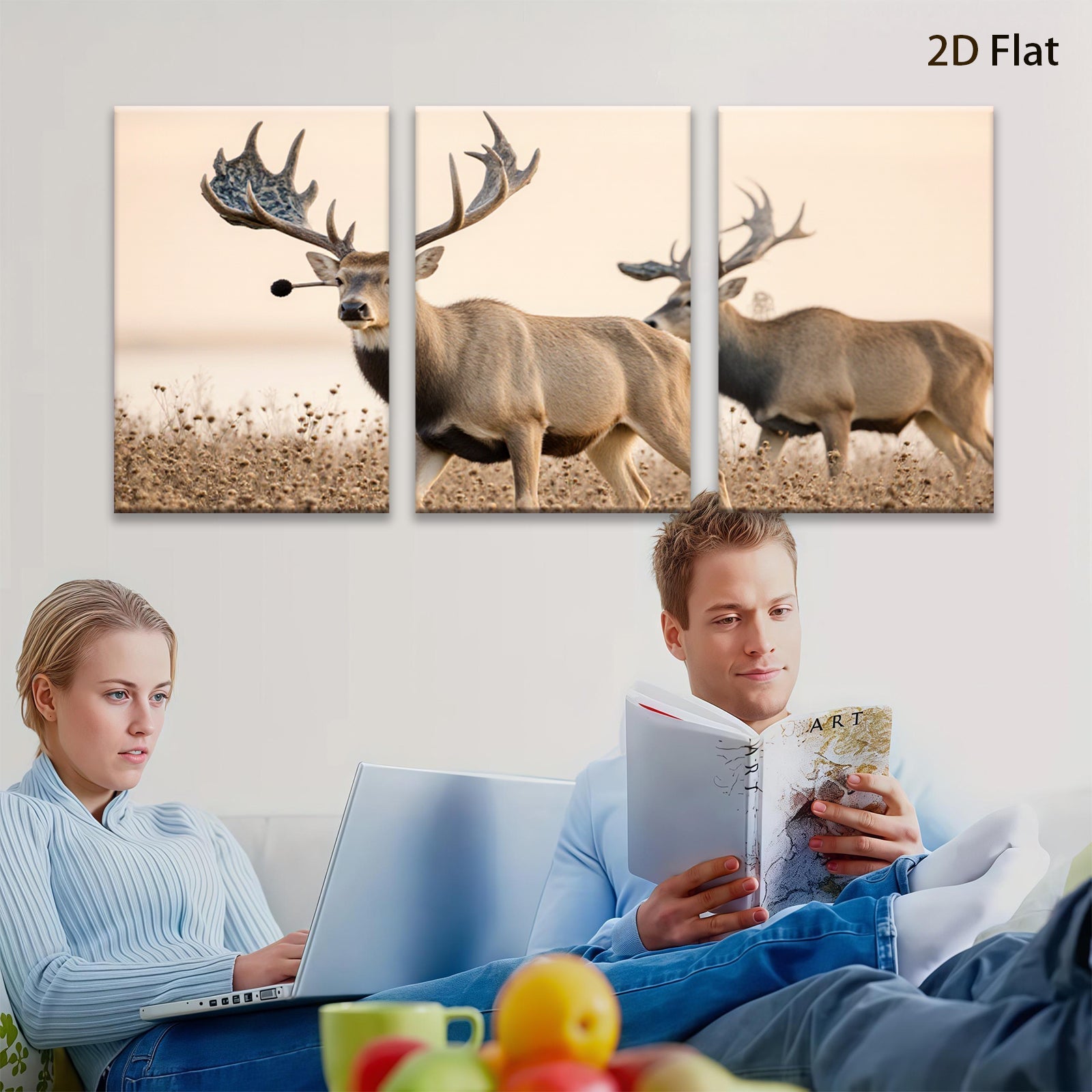 2D flat 1pc Majestic Buck Deer Wildlife Canvas Wall Art for Living Room Bedroom Home Decor Rustic Farmhouse Style Modern Gallery Wrapped Prints