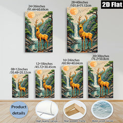 2D flat 1pc Majestic Buck by Waterfall serene forest landscape wall art canvas prints for living room bedroom home decor farmhouse style