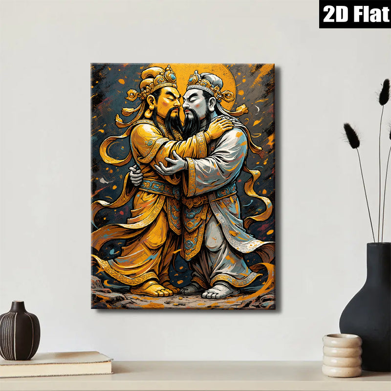 2D flat 1pc Majestic Buddhas Embrace Harmony Peaceful Asian Wall Art Living Room Bedroom Decor Gallery Wrapped Canvas Print Modern Farmhouse Style