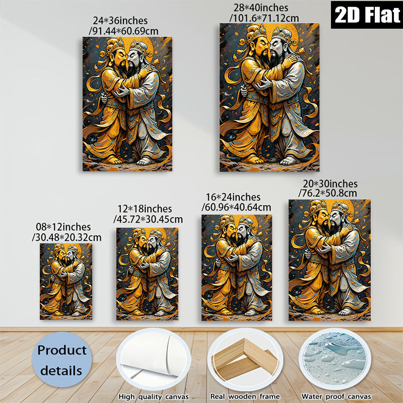 2D flat 1pc Majestic Buddhas Embrace Harmony Peaceful Asian Wall Art Living Room Bedroom Decor Gallery Wrapped Canvas Print Modern Farmhouse Style