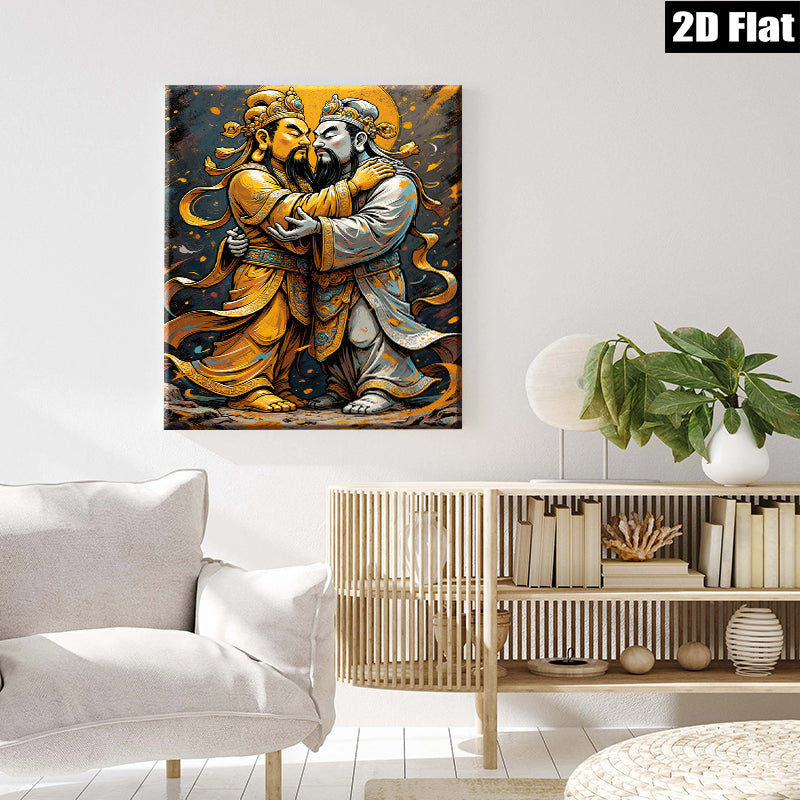 2D flat 1pc Majestic Buddhas Embrace Harmony Peaceful Asian Wall Art Living Room Bedroom Decor Gallery Wrapped Canvas Print Modern Farmhouse Style
