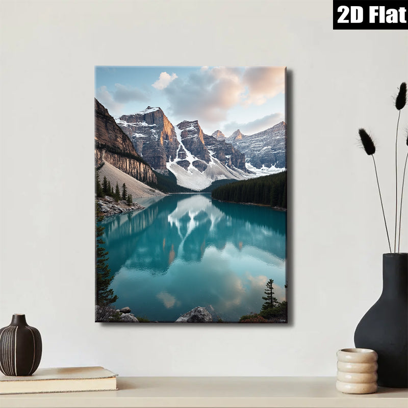 2D flat 1pc Majestic Canadian Rockies Reflection Lake Wall Art Canvas Prints for Living Room Bedroom Home Decor Modern Farmhouse Style Gallery Wrapped Ready to Hang