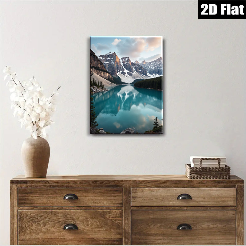 2D flat 1pc Majestic Canadian Rockies Reflection Lake Wall Art Canvas Prints for Living Room Bedroom Home Decor Modern Farmhouse Style Gallery Wrapped Ready to Hang
