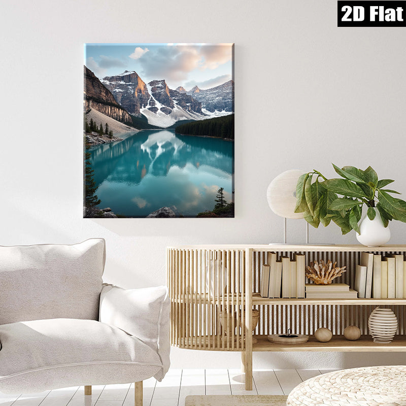 2D flat 1pc Majestic Canadian Rockies Reflection Lake Wall Art Canvas Prints for Living Room Bedroom Home Decor Modern Farmhouse Style Gallery Wrapped Ready to Hang