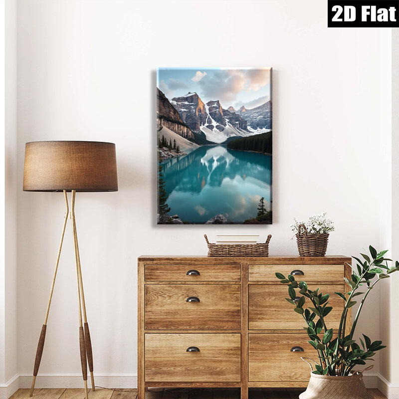 2D flat 1pc Majestic Canadian Rockies Reflection Lake Wall Art Canvas Prints for Living Room Bedroom Home Decor Modern Farmhouse Style Gallery Wrapped Ready to Hang
