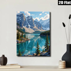 2D flat 1pc Majestic Canadian Rockies serene lake view wall art for living room bedroom office decor farmhouse style gallery wrapped canvas prints modern minimalist