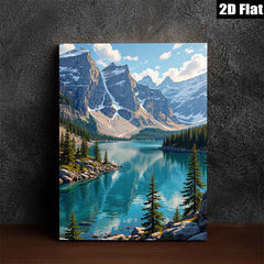 2D flat 1pc Majestic Canadian Rockies serene lake view wall art for living room bedroom office decor farmhouse style gallery wrapped canvas prints modern minimalist