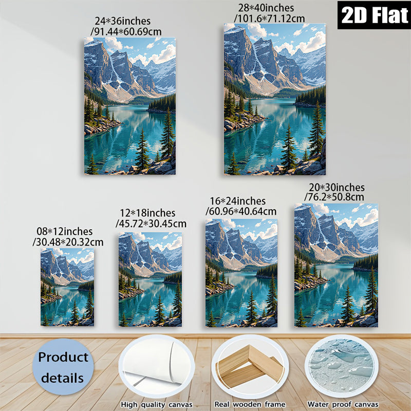 2D flat 1pc Majestic Canadian Rockies serene lake view wall art for living room bedroom office decor farmhouse style gallery wrapped canvas prints modern minimalist