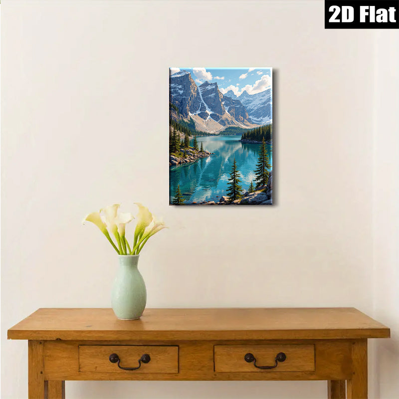 2D flat 1pc Majestic Canadian Rockies serene lake view wall art for living room bedroom office decor farmhouse style gallery wrapped canvas prints modern minimalist