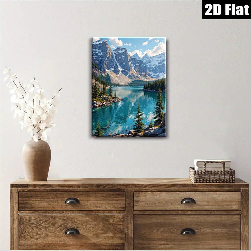 2D flat 1pc Majestic Canadian Rockies serene lake view wall art for living room bedroom office decor farmhouse style gallery wrapped canvas prints modern minimalist