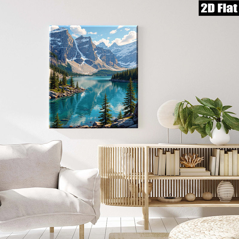 2D flat 1pc Majestic Canadian Rockies serene lake view wall art for living room bedroom office decor farmhouse style gallery wrapped canvas prints modern minimalist