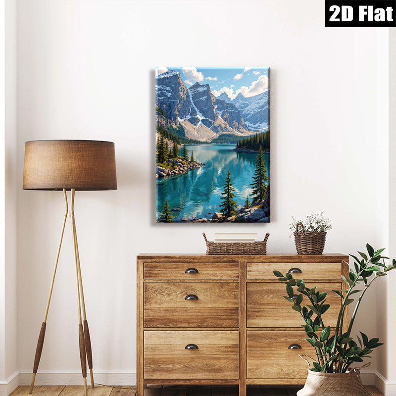 2D flat 1pc Majestic Canadian Rockies serene lake view wall art for living room bedroom office decor farmhouse style gallery wrapped canvas prints modern minimalist