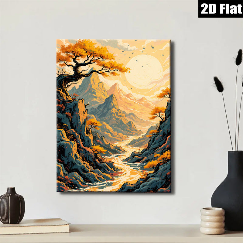 2D flat 1pc Majestic Canyon River Landscape Wall Art Prints for Living Room Bedroom Home Decor Rustic Farmhouse Style Modern Gallery Wrapped Canvas