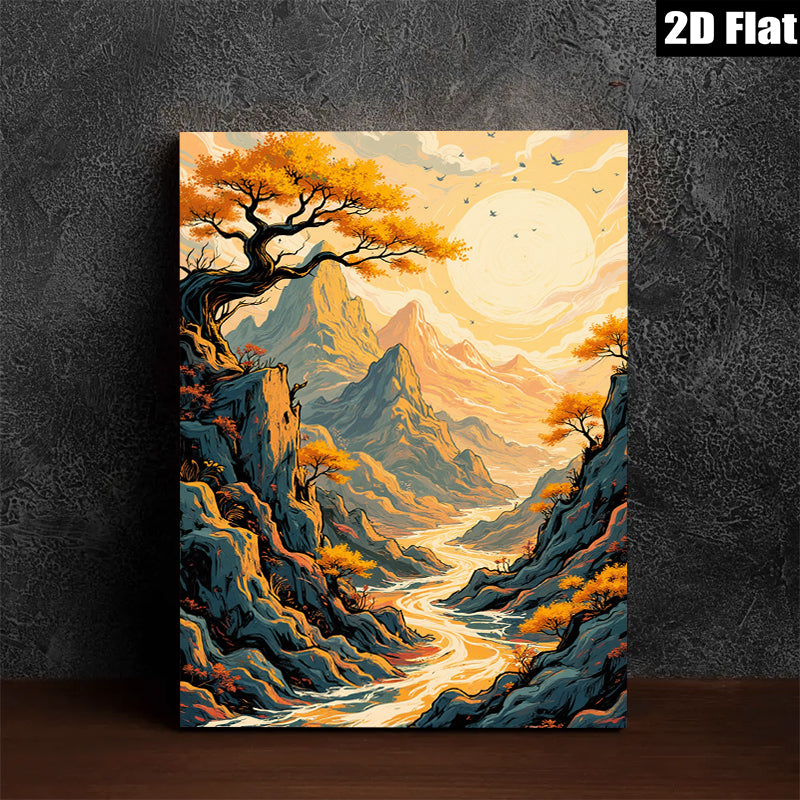 2D flat 1pc Majestic Canyon River Landscape Wall Art Prints for Living Room Bedroom Home Decor Rustic Farmhouse Style Modern Gallery Wrapped Canvas