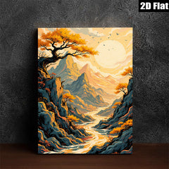 2D flat 1pc Majestic Canyon River Landscape Wall Art Prints for Living Room Bedroom Home Decor Rustic Farmhouse Style Modern Gallery Wrapped Canvas