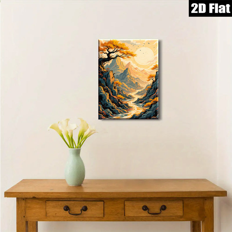 2D flat 1pc Majestic Canyon River Landscape Wall Art Prints for Living Room Bedroom Home Decor Rustic Farmhouse Style Modern Gallery Wrapped Canvas