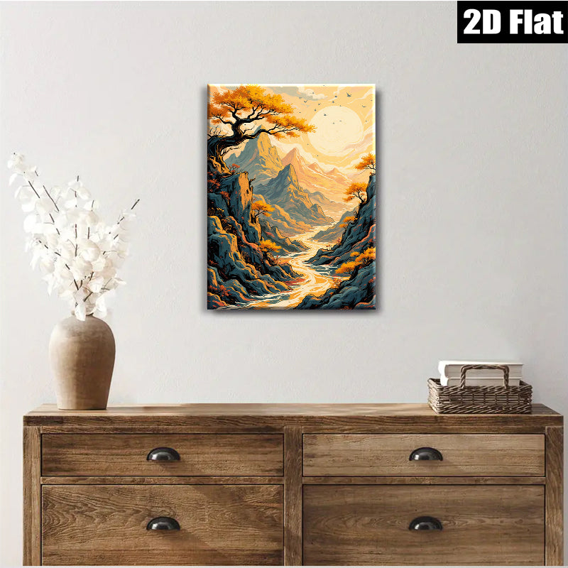 2D flat 1pc Majestic Canyon River Landscape Wall Art Prints for Living Room Bedroom Home Decor Rustic Farmhouse Style Modern Gallery Wrapped Canvas
