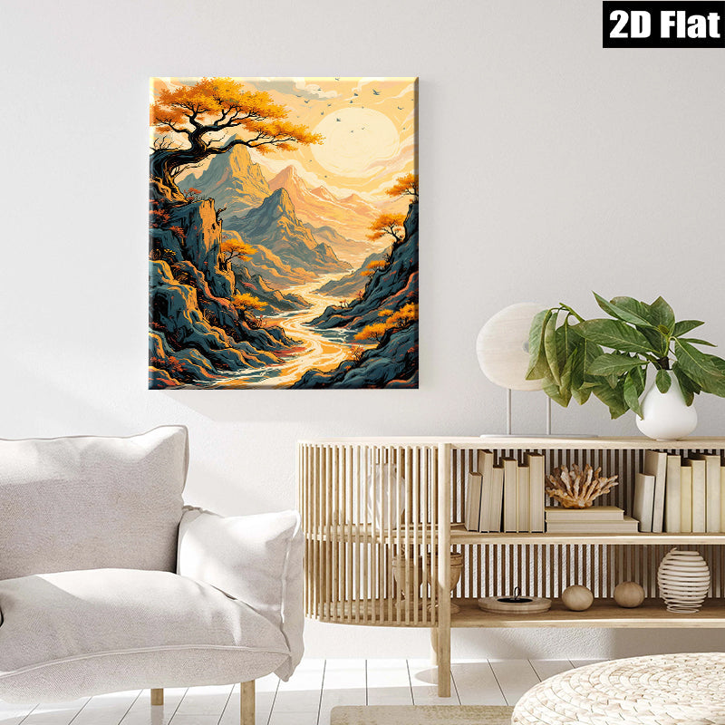 2D flat 1pc Majestic Canyon River Landscape Wall Art Prints for Living Room Bedroom Home Decor Rustic Farmhouse Style Modern Gallery Wrapped Canvas