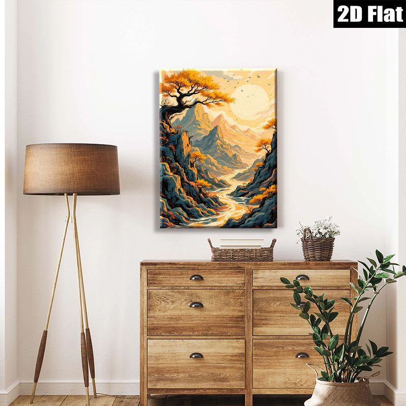 2D flat 1pc Majestic Canyon River Landscape Wall Art Prints for Living Room Bedroom Home Decor Rustic Farmhouse Style Modern Gallery Wrapped Canvas