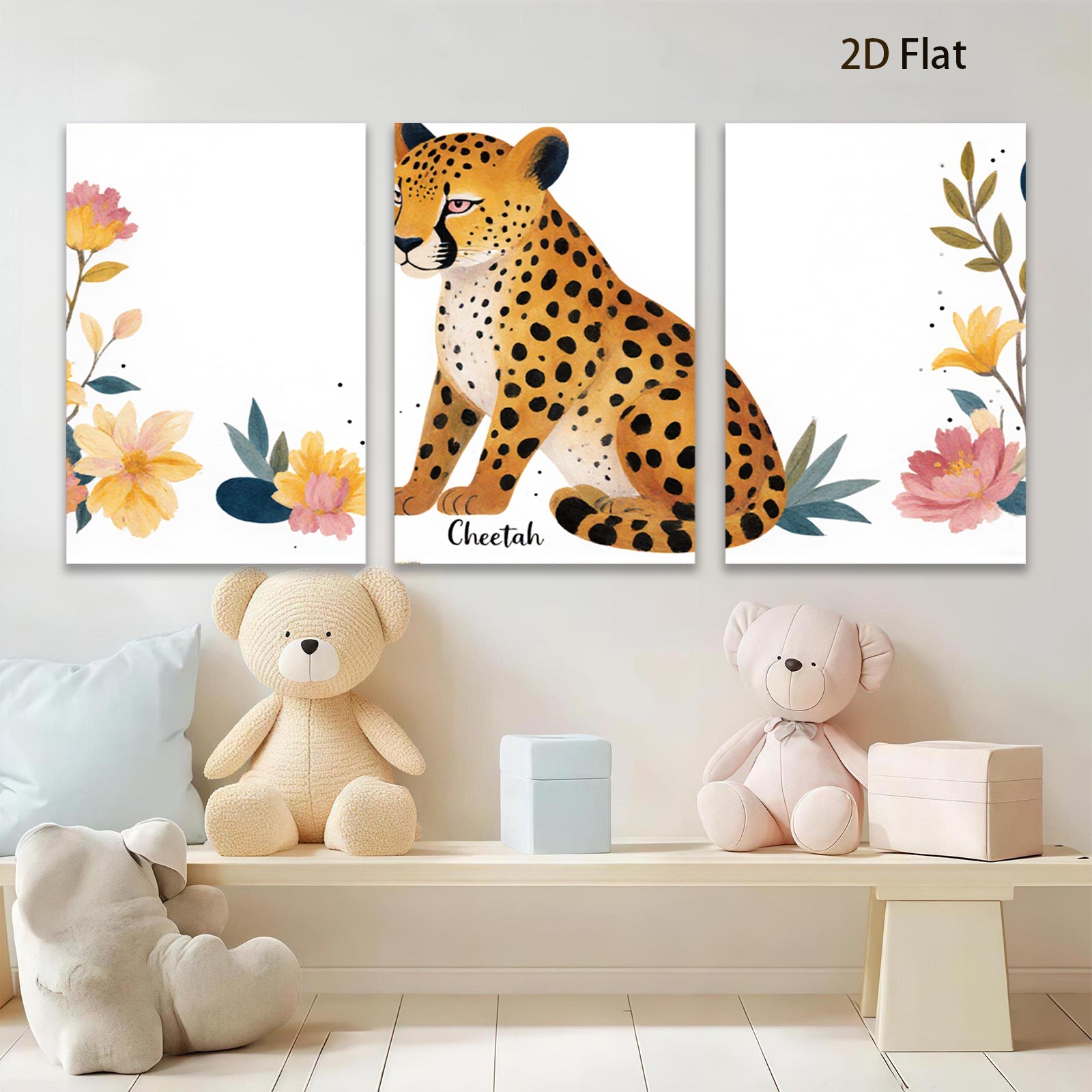 2D flat 1pc Majestic Cheetah Wildlife Animal Portrait Wall Art Canvas Prints for Living Room Bedroom Home Decor Farmhouse Style
