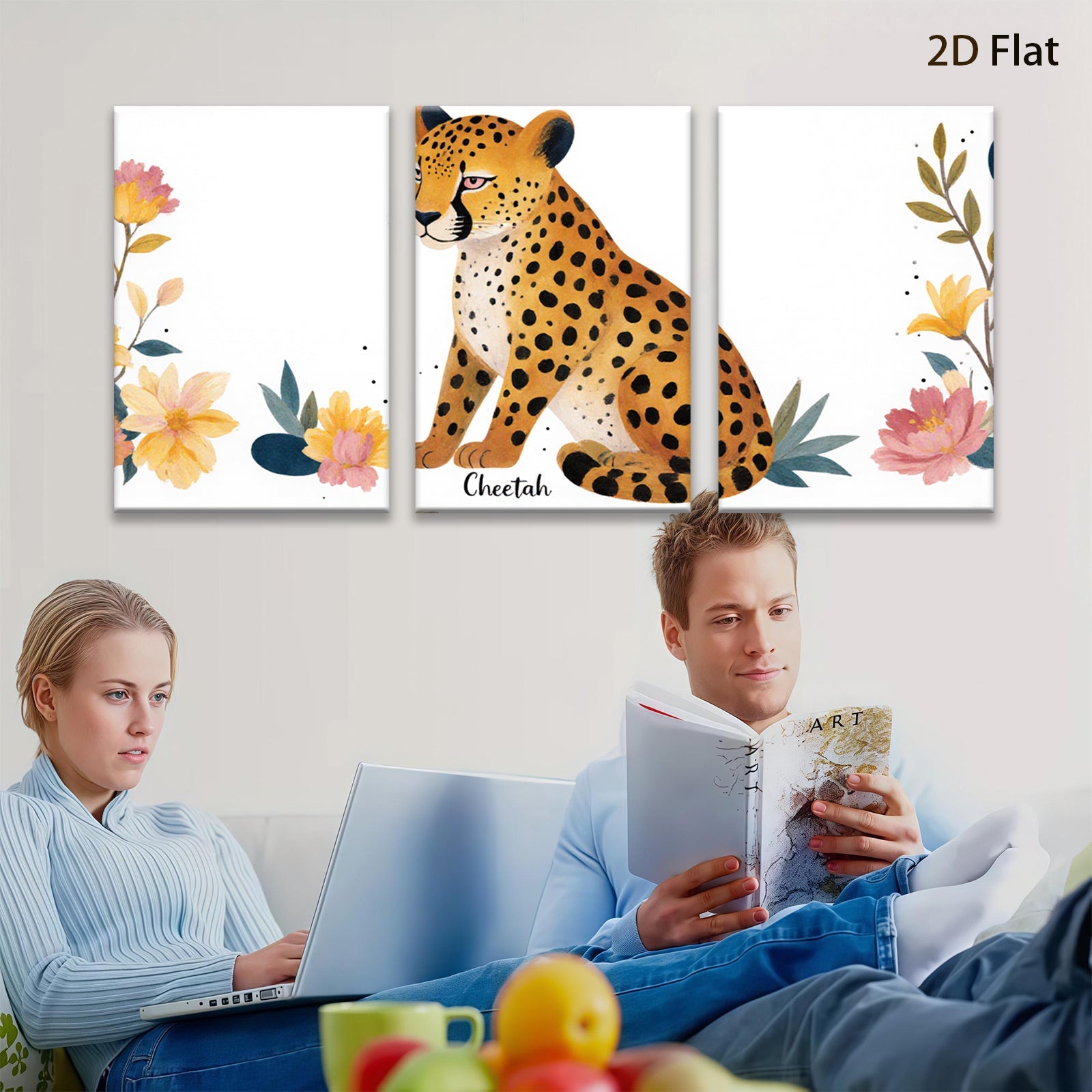 2D flat 1pc Majestic Cheetah Wildlife Animal Portrait Wall Art Canvas Prints for Living Room Bedroom Home Decor Farmhouse Style