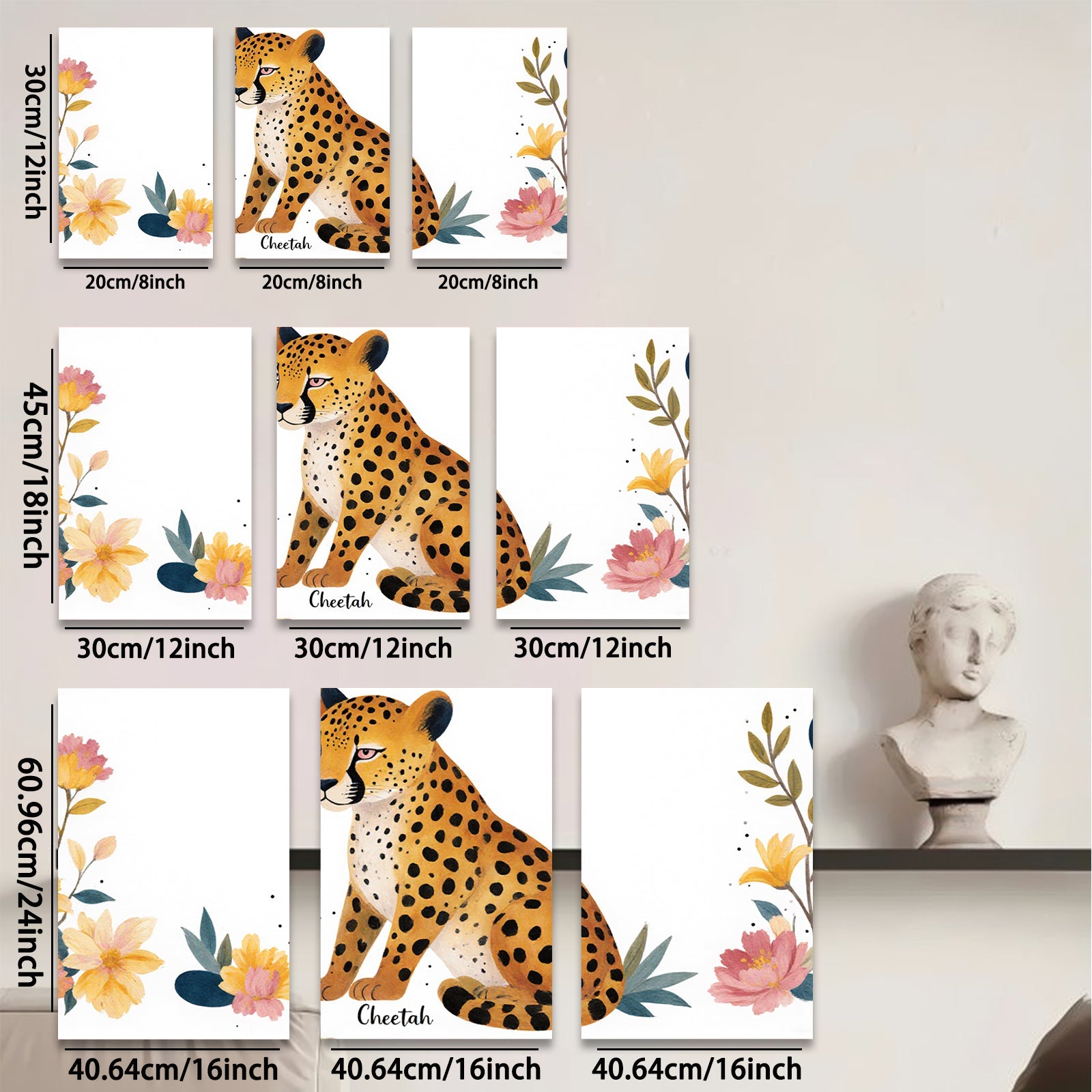 2D flat 1pc Majestic Cheetah Wildlife Animal Portrait Wall Art Canvas Prints for Living Room Bedroom Home Decor Farmhouse Style