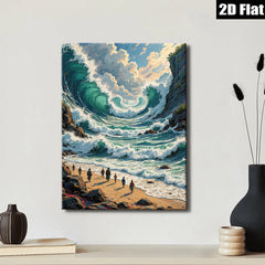 2D flat 1pc Majestic Coastal Scene Dramatic Ocean Waves Beach Walk Living Room Bedroom Wall Decor Farmhouse Style Gallery Wrapped Canvas Prints