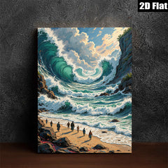 2D flat 1pc Majestic Coastal Scene Dramatic Ocean Waves Beach Walk Living Room Bedroom Wall Decor Farmhouse Style Gallery Wrapped Canvas Prints