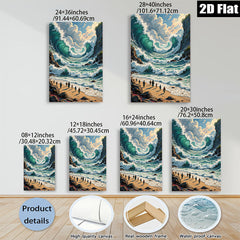 2D flat 1pc Majestic Coastal Scene Dramatic Ocean Waves Beach Walk Living Room Bedroom Wall Decor Farmhouse Style Gallery Wrapped Canvas Prints