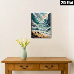 2D flat 1pc Majestic Coastal Scene Dramatic Ocean Waves Beach Walk Living Room Bedroom Wall Decor Farmhouse Style Gallery Wrapped Canvas Prints