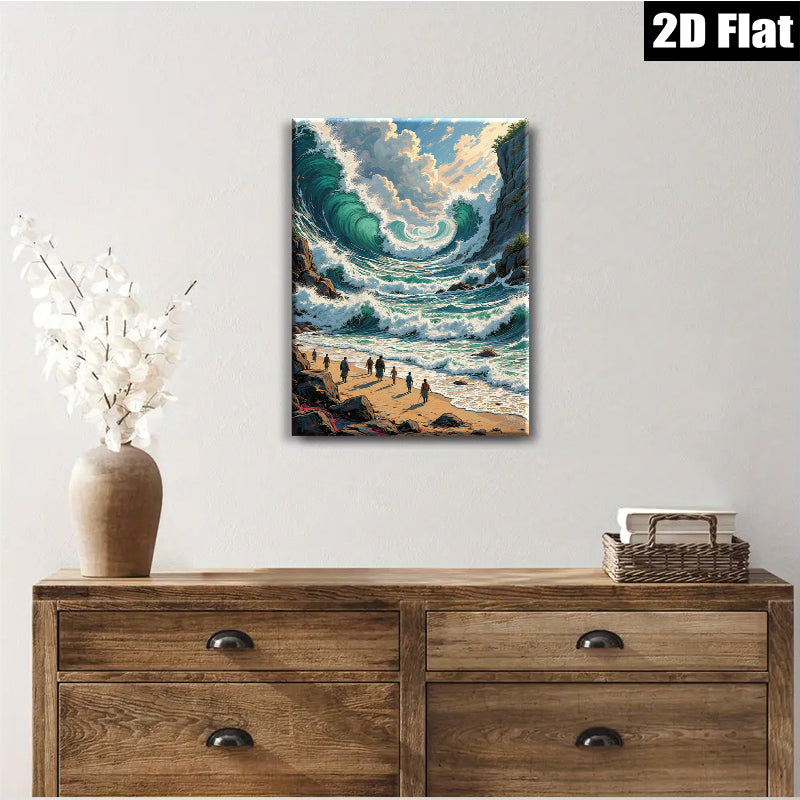 2D flat 1pc Majestic Coastal Scene Dramatic Ocean Waves Beach Walk Living Room Bedroom Wall Decor Farmhouse Style Gallery Wrapped Canvas Prints