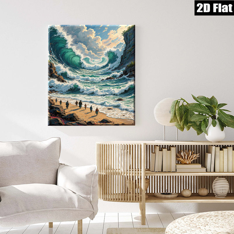2D flat 1pc Majestic Coastal Scene Dramatic Ocean Waves Beach Walk Living Room Bedroom Wall Decor Farmhouse Style Gallery Wrapped Canvas Prints