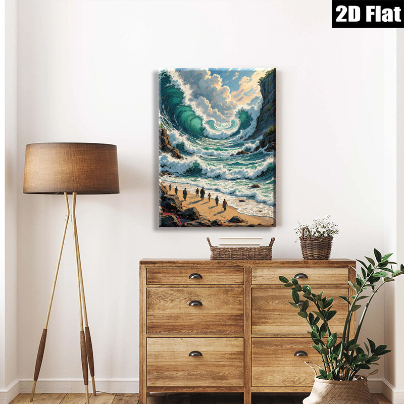 2D flat 1pc Majestic Coastal Scene Dramatic Ocean Waves Beach Walk Living Room Bedroom Wall Decor Farmhouse Style Gallery Wrapped Canvas Prints