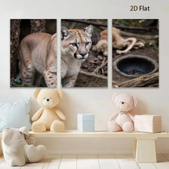 2D flat 1pc Majestic Cougar Wildlife Portrait Canvas Wall Art For Living Room Bedroom Decor Farmhouse Style Modern Gallery Wrapped Prints Teal Blue Gray